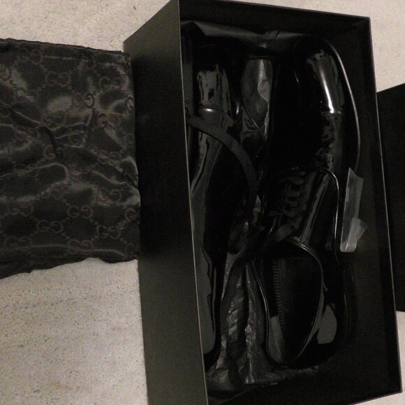 Vintage GUCCI MEN'S LUXURY DRESS PATENT LEATHER SHOES Lace-Up New in Box 10+ D - Picture 3 of 11